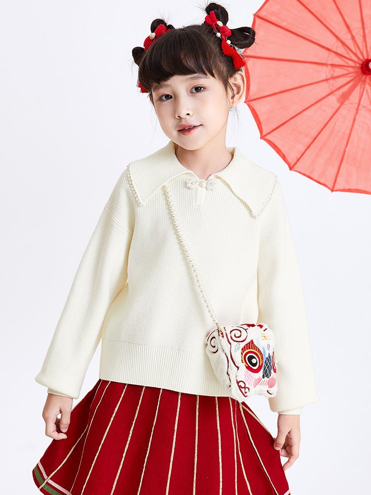 【線上專享】 balabala 童裝中童女小兔翻領毛衫 7-14歲 - balabala