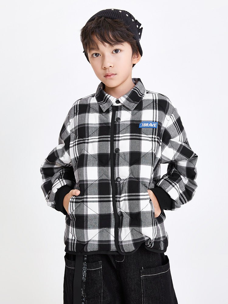 【線上專享】 balabala 童裝中童中性格子短羽絨服 7-14歲 - balabala
