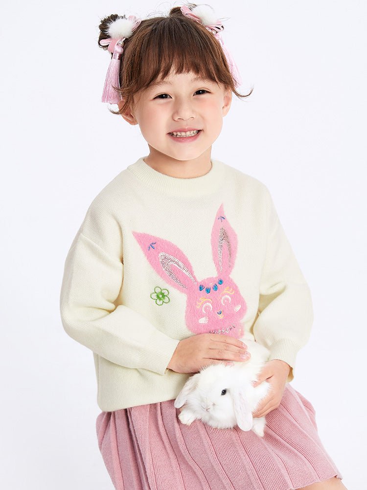 【線上專享】 balabala 童裝中童女小兔翻領毛衫 7-14歲 - balabala