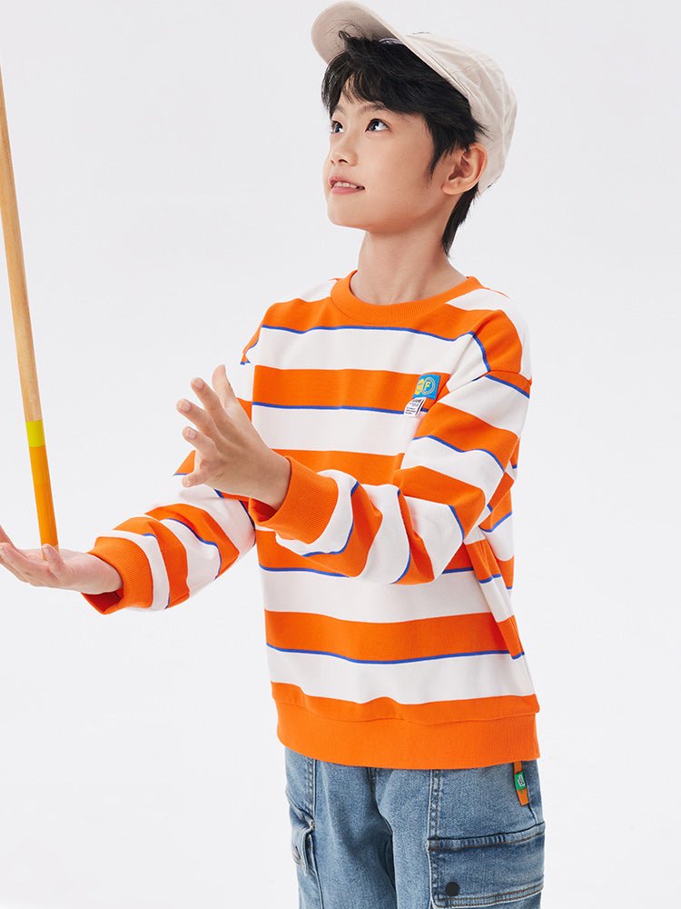【線上專享】 balabala 童裝中童男大條紋圓領衛衣 7-14歲 - balabala