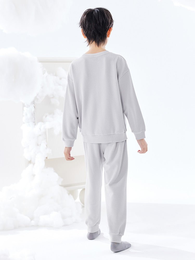 【線上專享】 balabala 童裝中童中性華夫格淨色家居套裝 7-14歲 - balabala