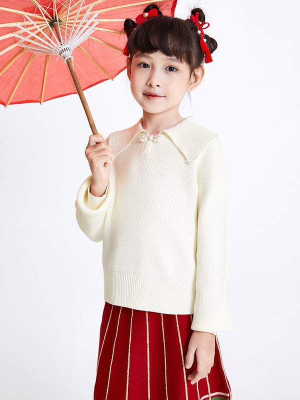 【線上專享】 balabala 童裝中童女小兔翻領毛衫 7-14歲 - balabala
