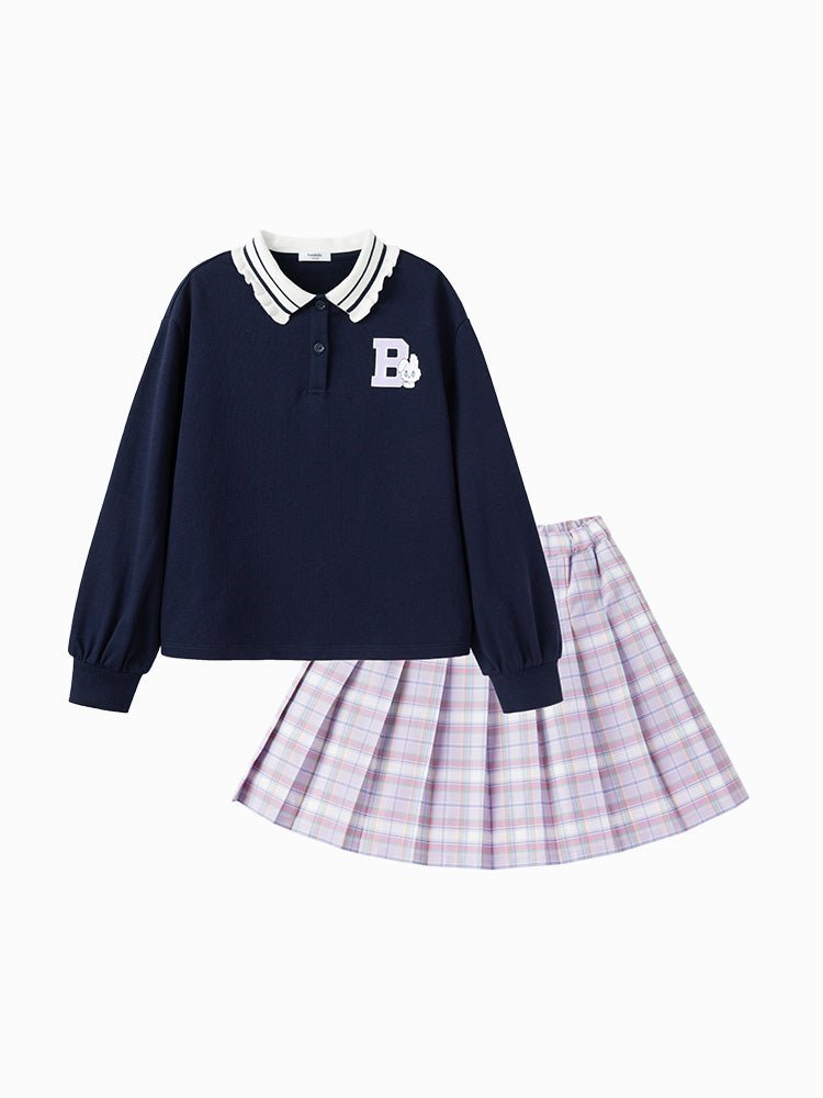 【線上專享】 balabala 童裝中童女撞色拼接梭織長袖套裝 7-14歲 - balabala