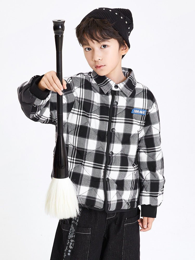 【線上專享】 balabala 童裝中童中性格子短羽絨服 7-14歲 - balabala