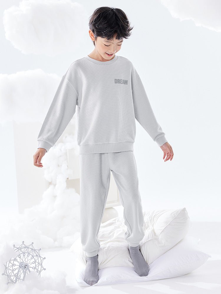 【線上專享】 balabala 童裝中童中性華夫格淨色家居套裝 7-14歲 - balabala