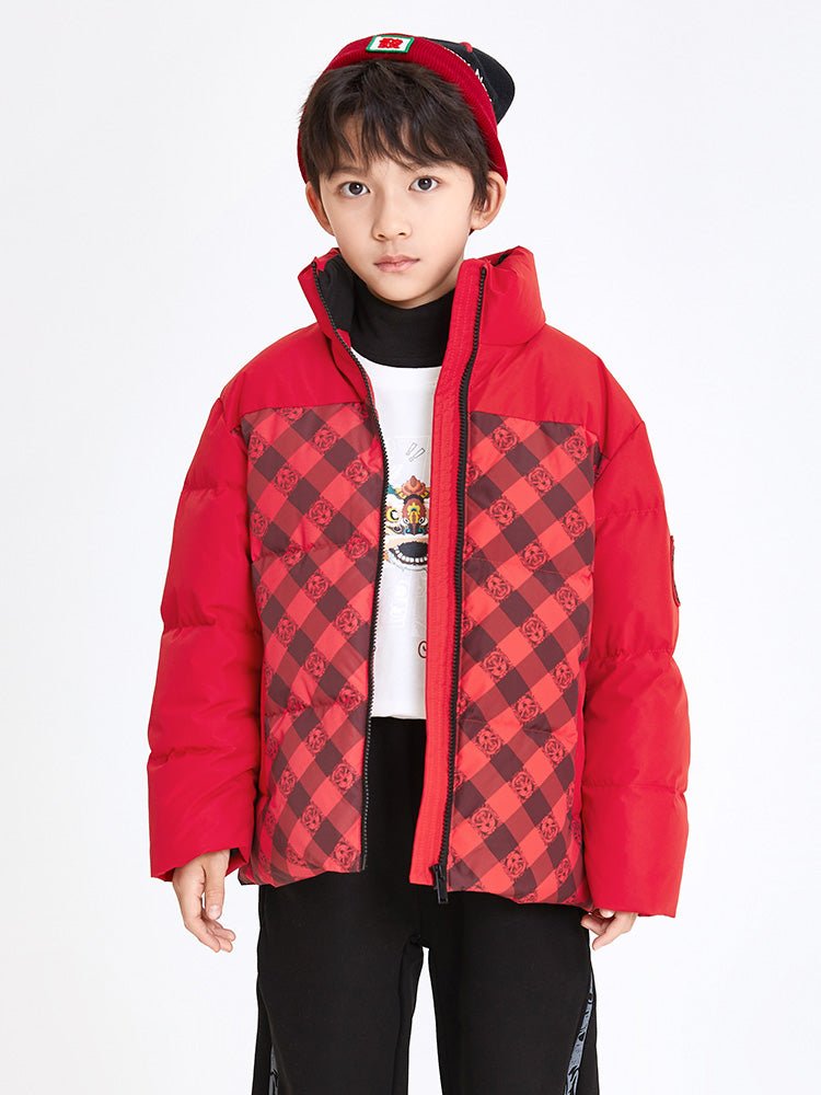 【線上專享】 balabala 童裝中童中性格紋短羽絨服 7-14歲 - balabala