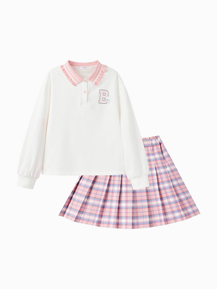 【線上專享】 balabala 童裝中童女撞色拼接梭織長袖套裝 7-14歲 - balabala