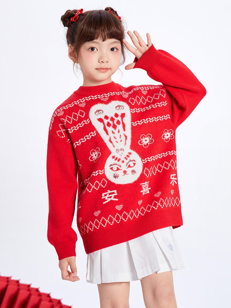 【線上專享】 balabala 童裝中童女小兔翻領毛衫 7-14歲 - balabala
