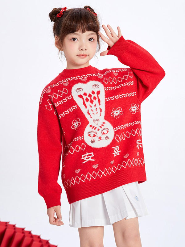 【線上專享】 balabala 童裝中童女小兔翻領毛衫 7-14歲 - balabala