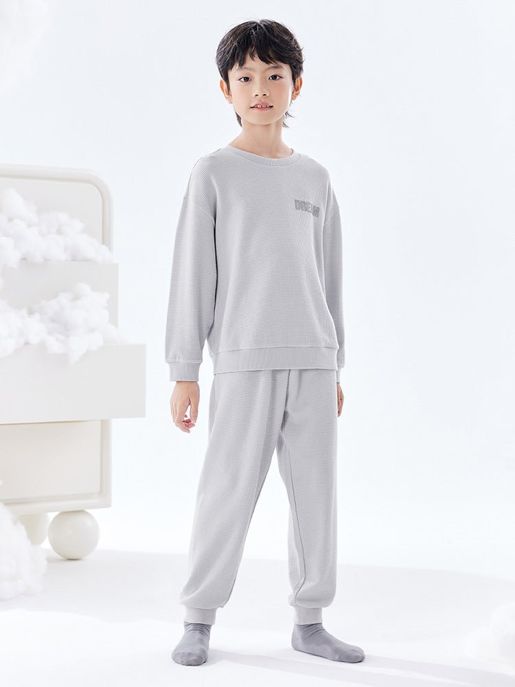 【線上專享】 balabala 童裝中童中性華夫格淨色家居套裝 7-14歲 - balabala