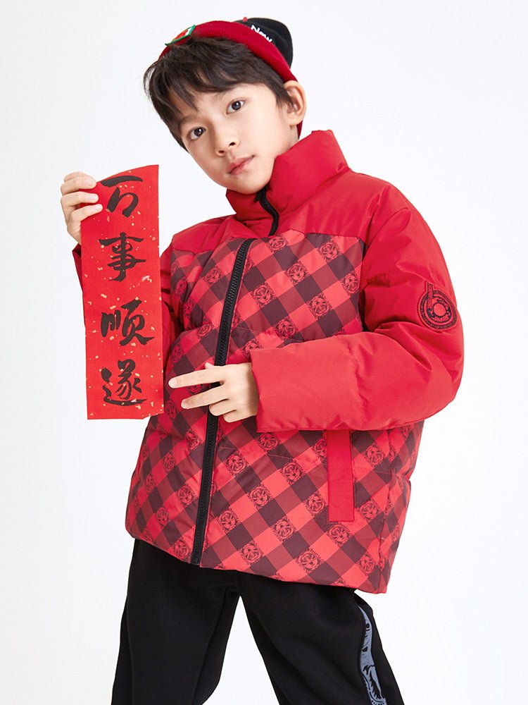 【線上專享】 balabala 童裝中童中性格紋短羽絨服 7-14歲 - balabala