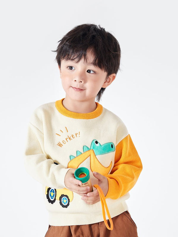 【網店專限】balabala 童装男幼童恐龍挖掘機圓領長袖毛衫 - balabala