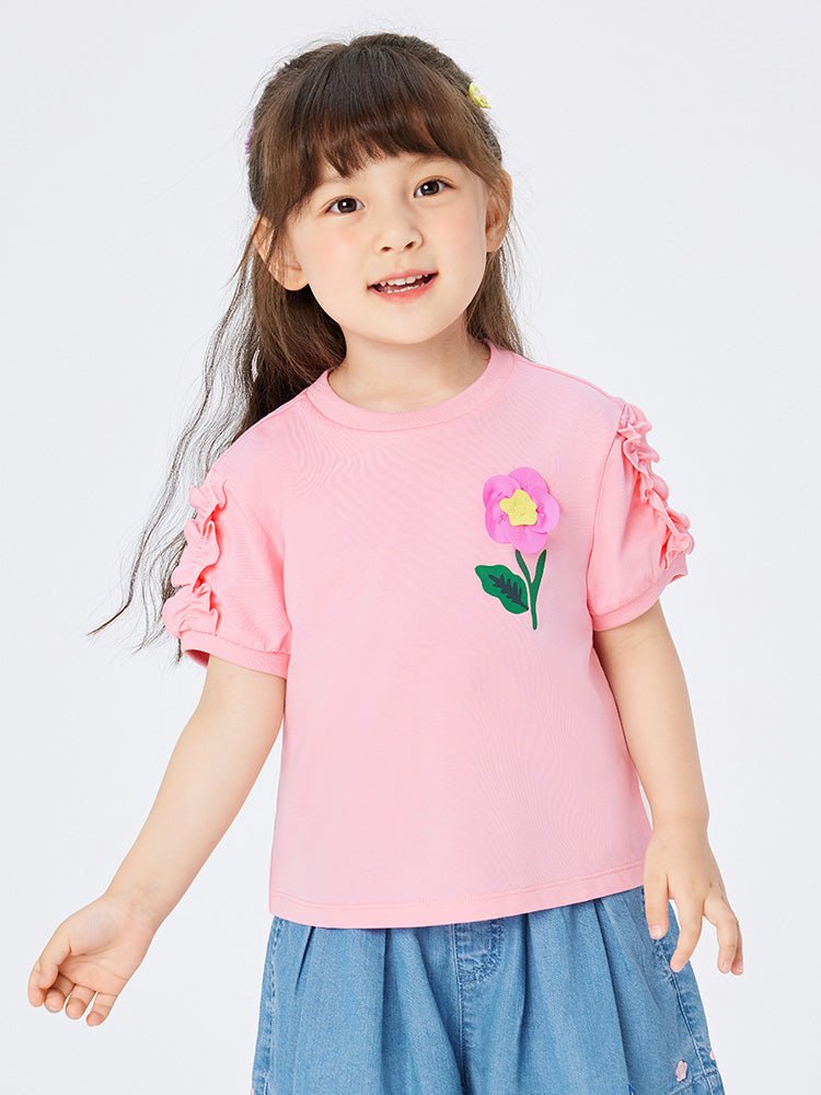 balabala 女幼童BOTON聯名花朵圖案短袖T恤 2-8嵗 - balabala