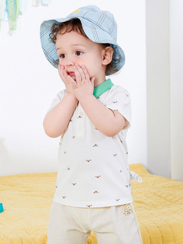 balabala 男嬰童撞色滿印翻領短袖T恤 0-3歲 - balabala