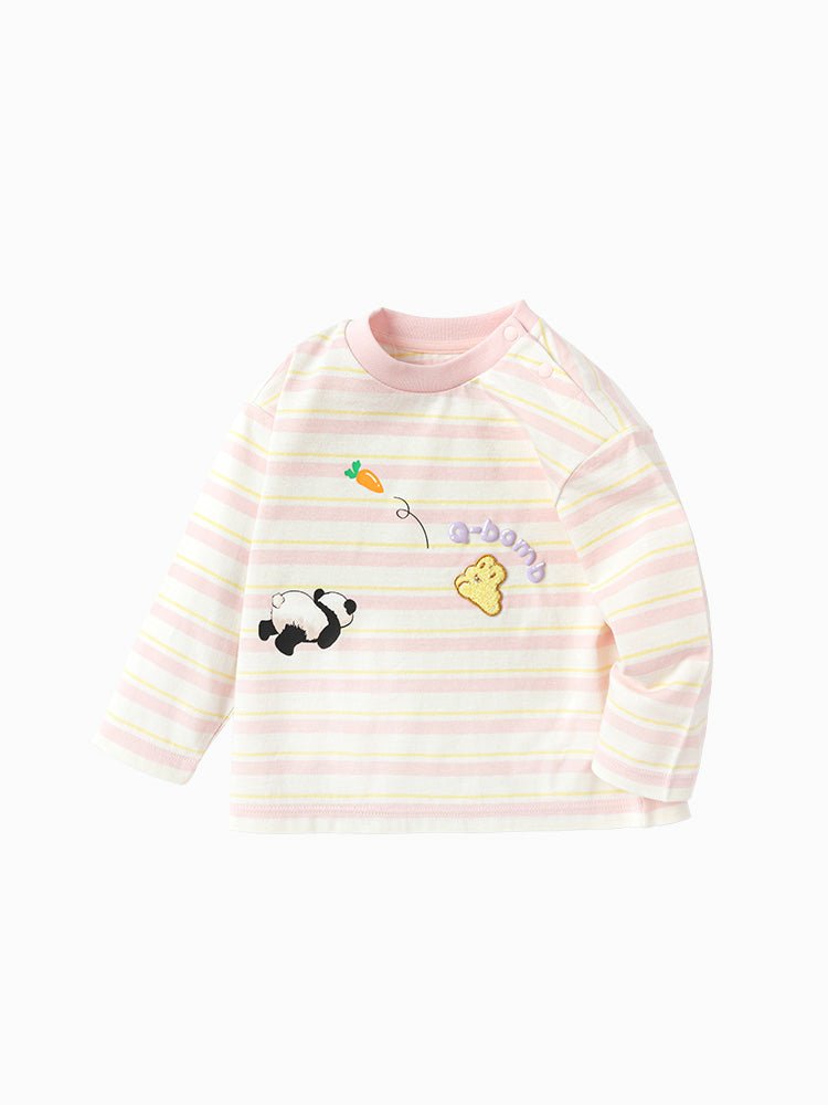 balabala 女嬰童條紋熊貓全棉女嬰童長袖T恤 - balabala