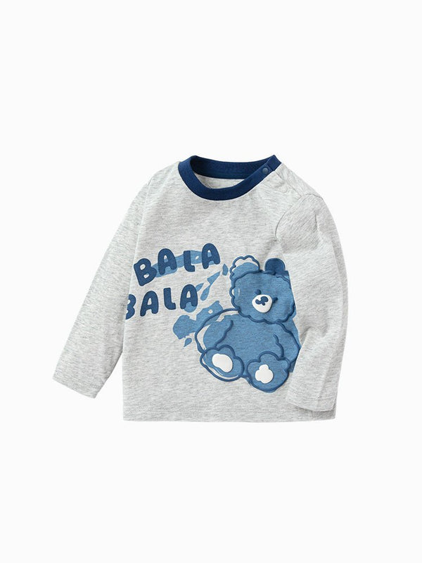 balabala 男嬰童小熊全棉男嬰童長袖T恤 - balabala
