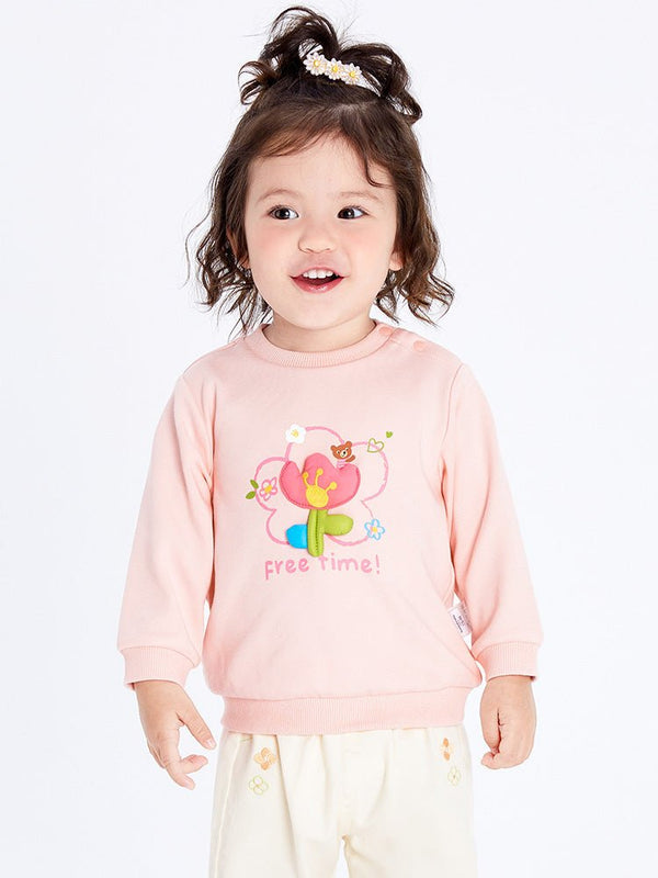 balabala 女嬰童立體花朵圓V領長袖T恤 0-3歲 - balabala
