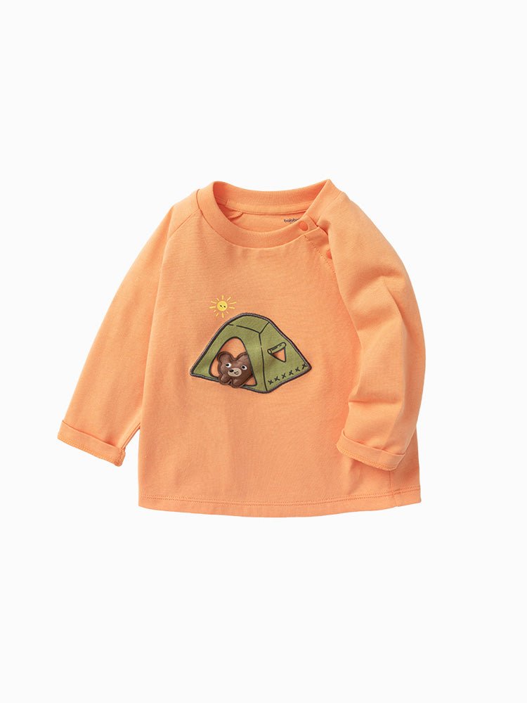 balabala 男嬰童小熊圓V領長袖T恤 0-3歲 - balabala