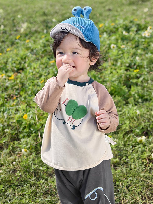 【線上專享】 balabala 童裝嬰童中性動物圖案圓V領長袖T恤 0-3歲 - balabala