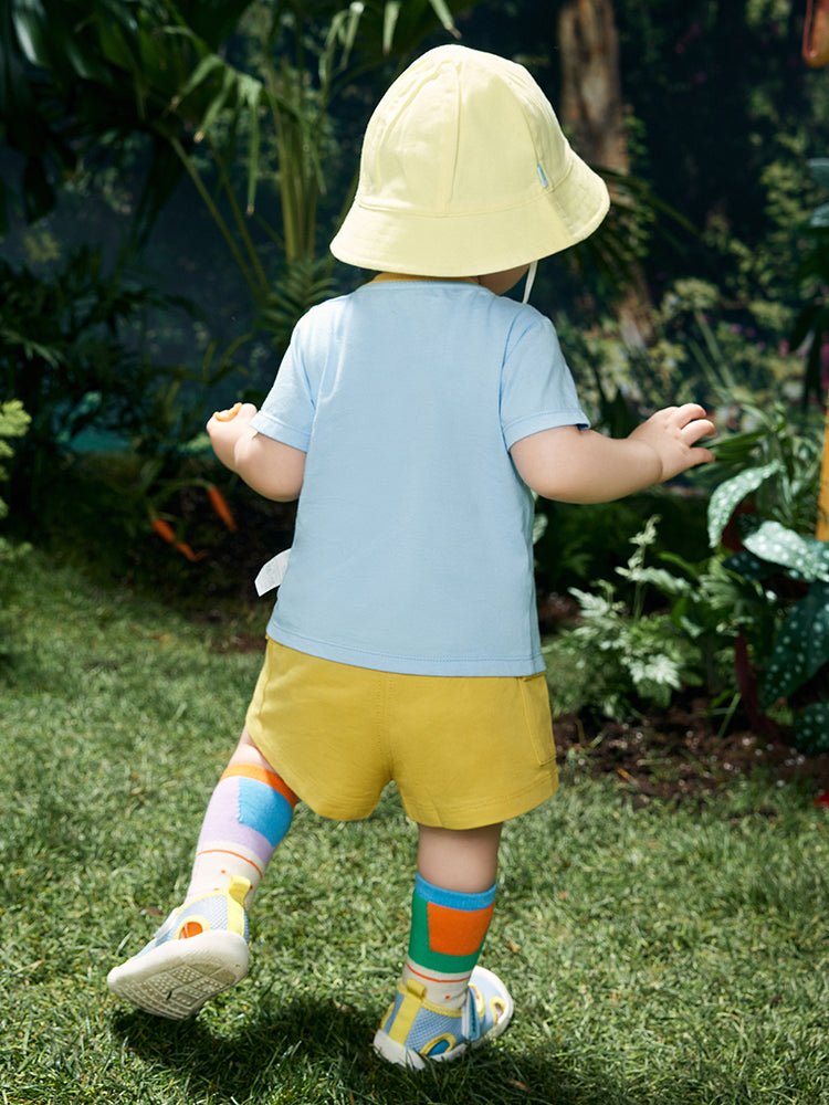 balabala 中性嬰童全棉撞色大圖案圓V領短袖T恤 0-3歲 - balabala