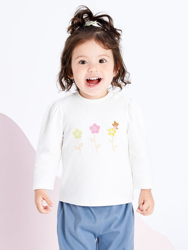 balabala 女嬰童彈力花朵&動物圓V領長袖T恤 0-3歲 - balabala