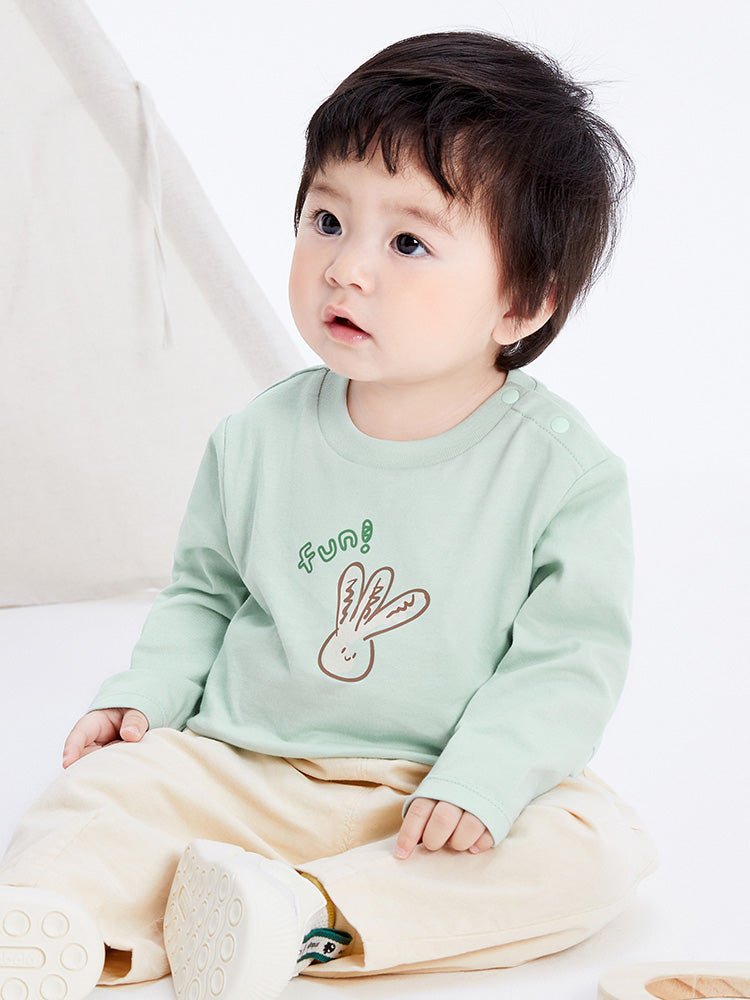 【線上專享】 balabala 童裝嬰童中性動物圖案圓V領長袖T恤 0-3歲 - balabala