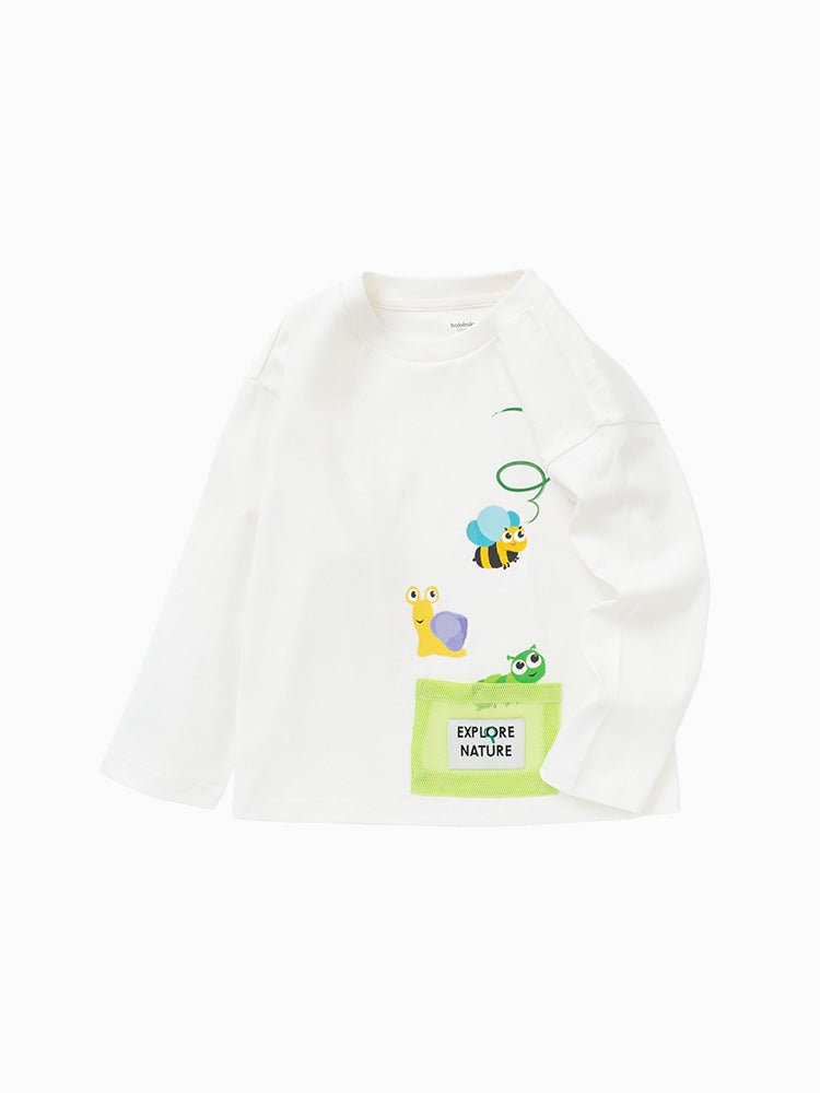 【線上專享】 balabala 童裝幼童中性網兜圓V領長袖T恤 2-8歲 - balabala