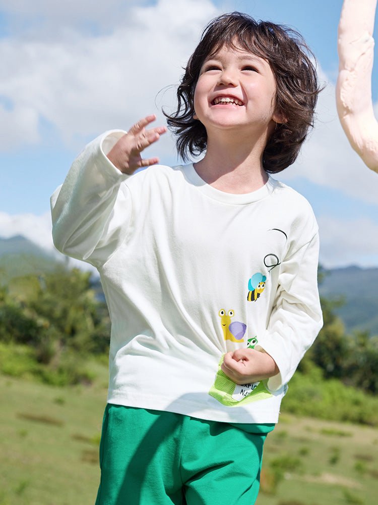 【線上專享】 balabala 童裝幼童中性網兜圓V領長袖T恤 2-8歲 - balabala