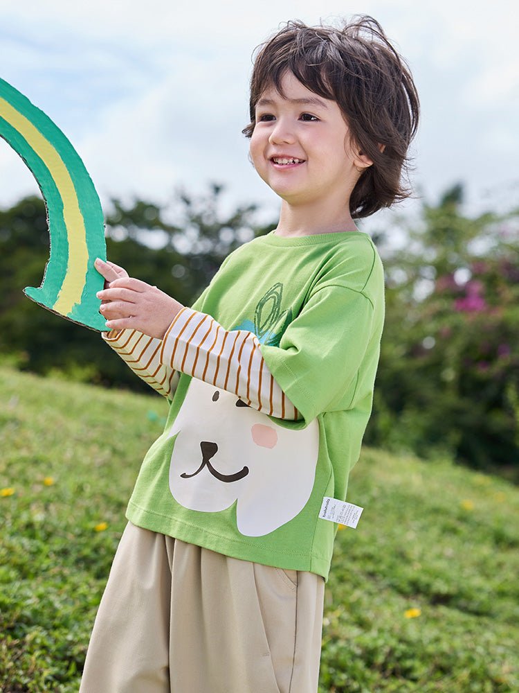 【線上專享】 balabala 童裝幼童中性花朵圓V領長袖T恤 2-8歲 - balabala