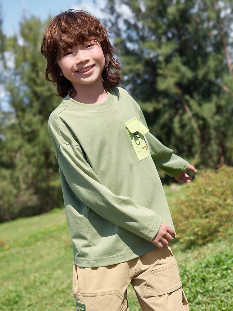 【線上專享】 balabala 童裝中童男抗菌快幹圓V領長袖T恤 7-14歲 - balabala