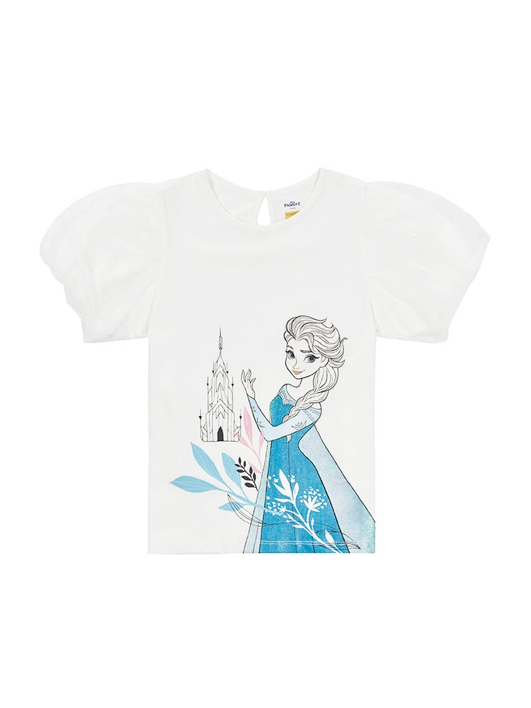 balabala 女中童迪士尼艾莎全棉圓V領短袖T恤 7-14歲 - balabala