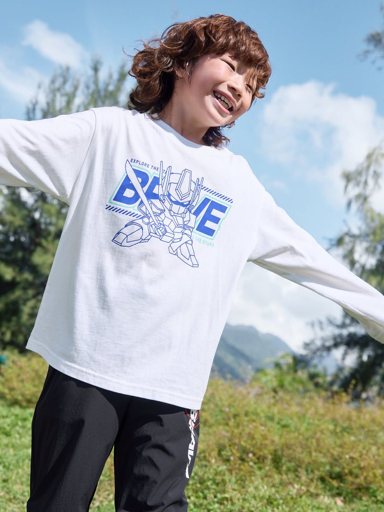 【線上專享】 balabala 童裝中童男機甲圖案圓V領長袖T恤 7-14歲 - balabala
