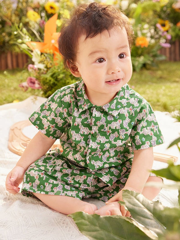 Balabala童裝男嬰童叢林圖案梭織短袖套裝0-4歲 - balabala