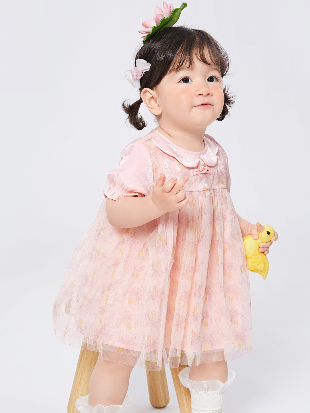 Balabala童裝女嬰童小花圖案梭織連衣裙0-4歲 - balabala