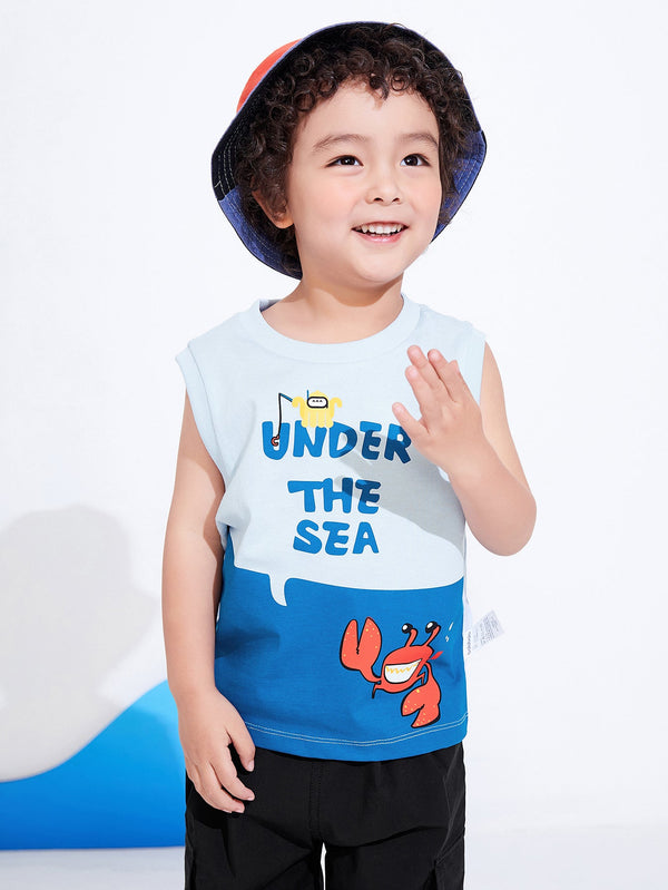 balabala兒童男幼童鯊魚圖案馬甲寶寶夏季寬肩背心2-8歲 - balabala