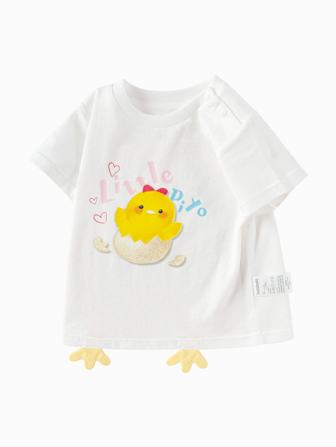 Balabala中性嬰童卡通小雞圓V領短袖T恤 - balabala