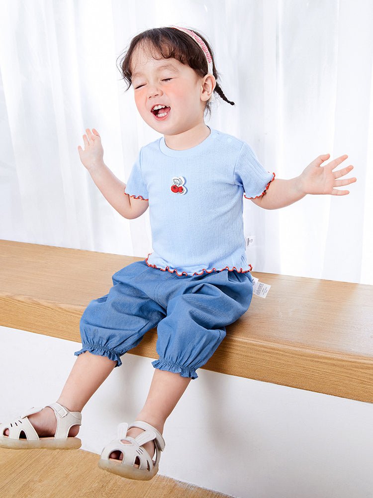 Balabala童裝女嬰童水果圖案圓V領短袖T恤0-4歲 - balabala
