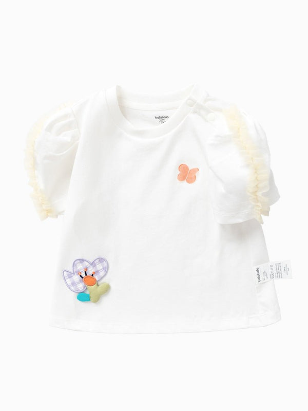 Balabala童裝女嬰童樹圖案圓V領短袖T恤0-4歲 - balabala