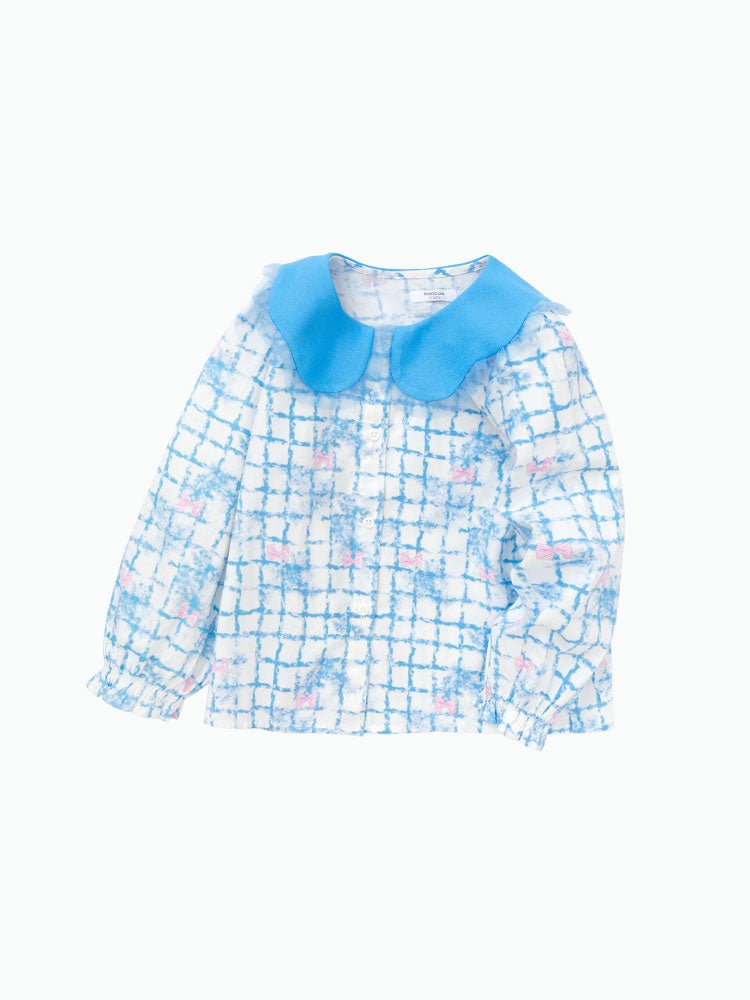 女幼童碎花翻領長袖襯衫 - balabala