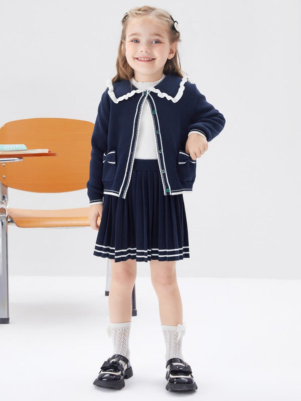 女幼童精緻甜美蝴蝶結翻領長袖套裝 - balabala