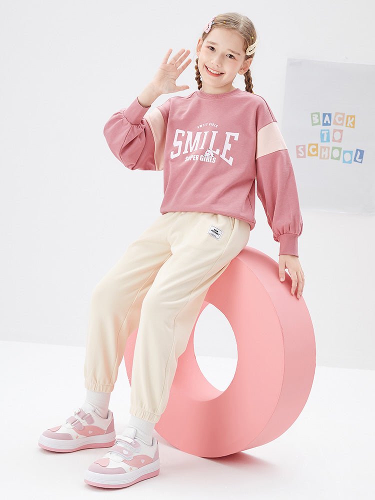 女中童亮色點綴字母圓領衛衣 - balabala