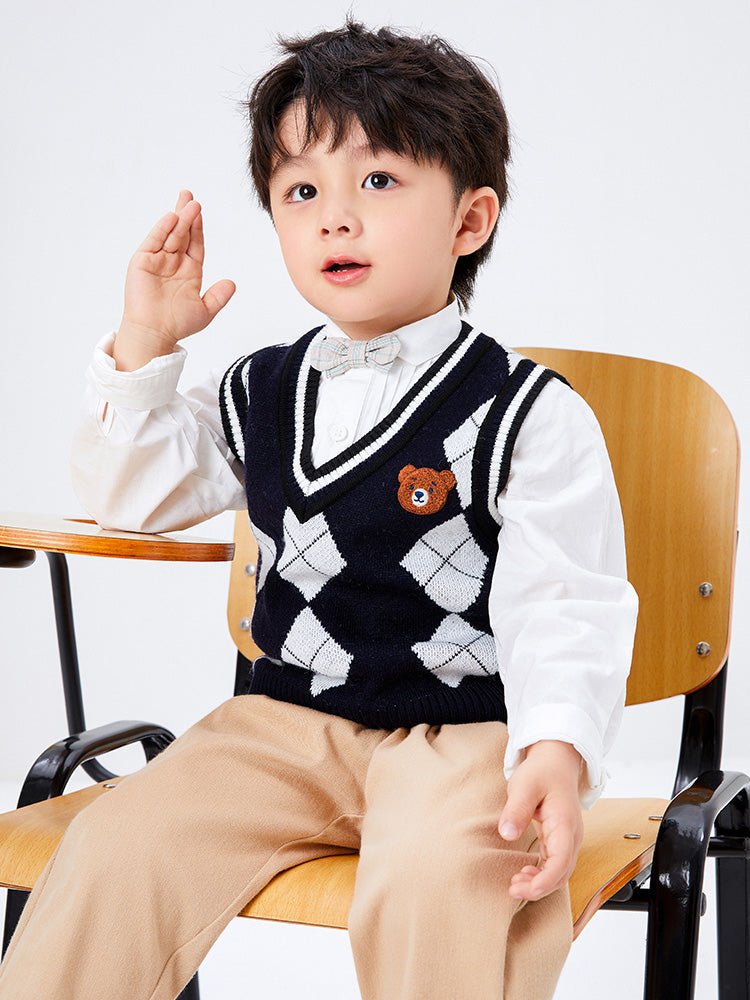 男幼童格子V領馬甲/背心 - balabala